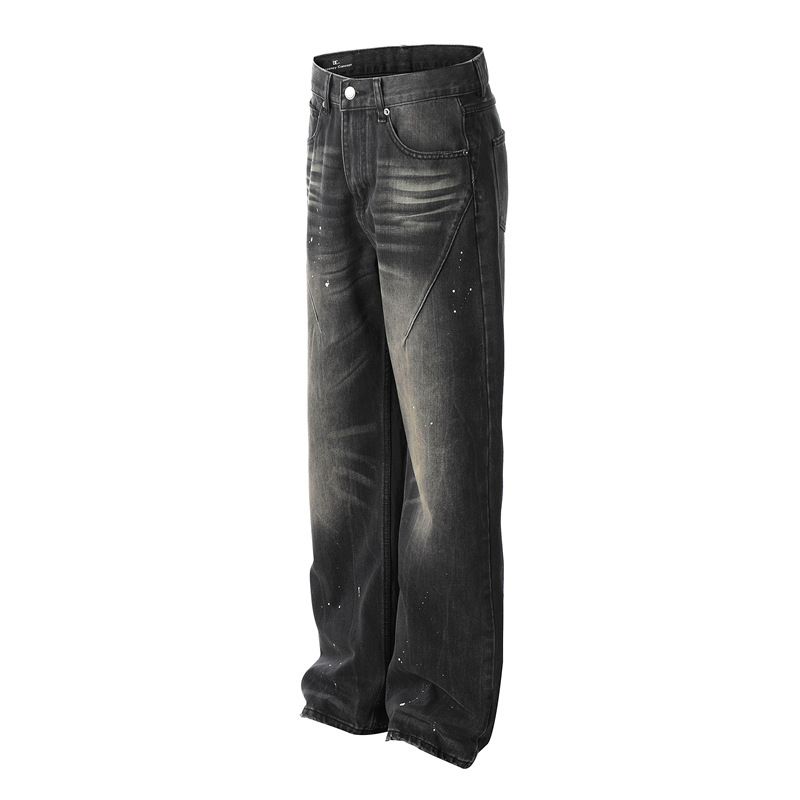 Men's Clothing Washed Men's Ink Splashed Loose Straight Jeans_viptrois.com