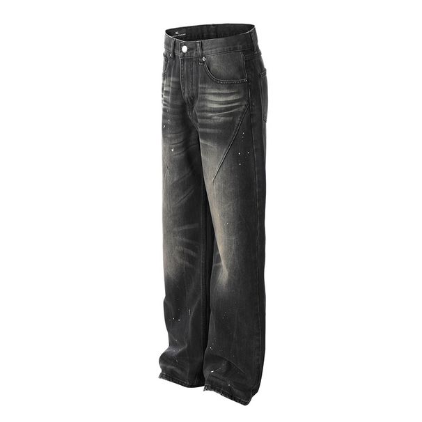 Men's Clothing Washed Men's Ink Splashed Loose Straight Jeans_viptrois.com