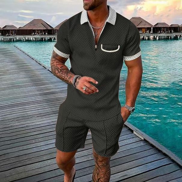 Men's Clothing Fashion Casual Suit 3D Digital Printing Zipper Short Sleeve Shorts_viptrois.com