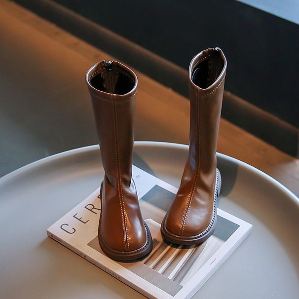 Children's Leather Boots 2022 Spring and Autumn New Girls' Korean Style Casual Knight Boots Little Girl's High Barrel Thin Martin Boots_viptrois.com