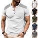 2024 Summer Men's Button-Up T-Shirt Color Block Thin Henry Short Sleeve Top For Men_viptrois.com