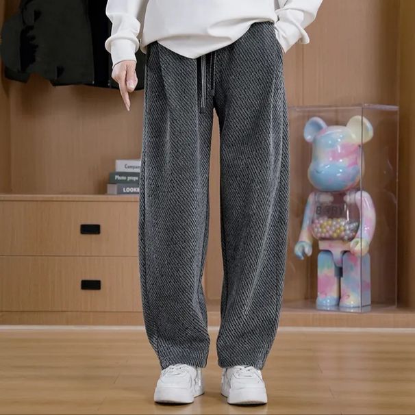 Autumn Winter New Fleece-Lined Thickened Sweatpants High-Quality Three-Dimensional Tailoring Knitted Straight-Leg_viptrois.com