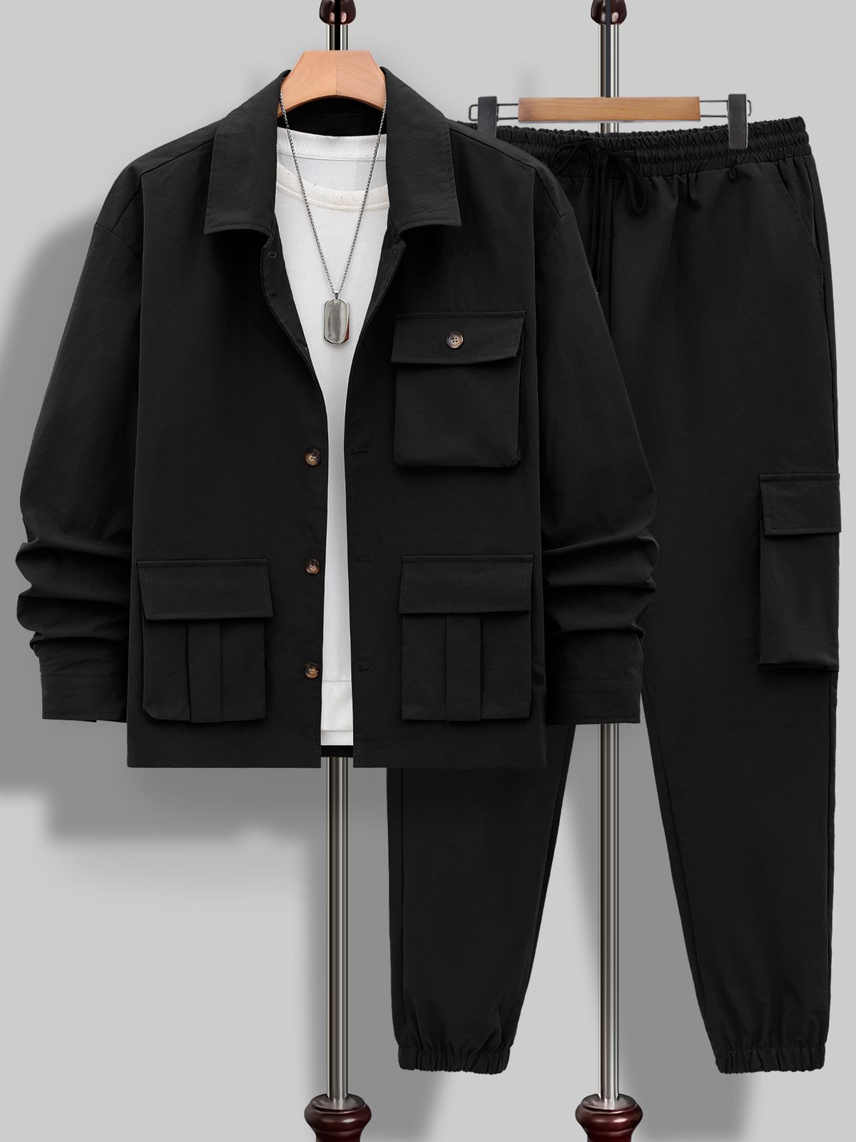 Men's Workwear Jacket & Pants Set - Multi-Pocket Outdoor Utility Suit With Stylish Casual Design For Urban Adventures_viptrois.com