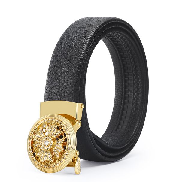 Belt men's alloy cowhide automatic rotating buckle belt for young and middle-aged casual versatile pants belt manufacturer wholesale direct sales_viptrois.com