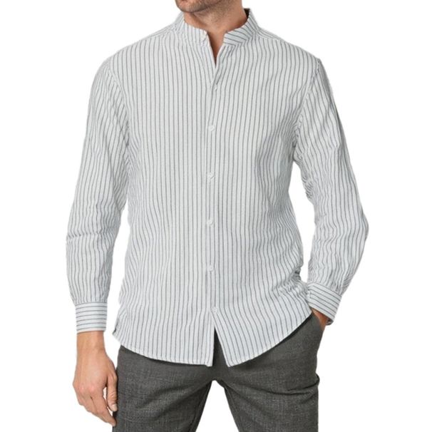 Autumn Cross Border Men's Light Luxury Striped Long Sleeve Shirt Light Mature Casual Business Bottoming Shirt_viptrois.com