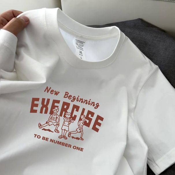 new Shoulder Pure Cotton Letter Short Sleeved T-shirt Men, Fashionable And Versatile, Slimming White Top Base Shirt_viptrois.com