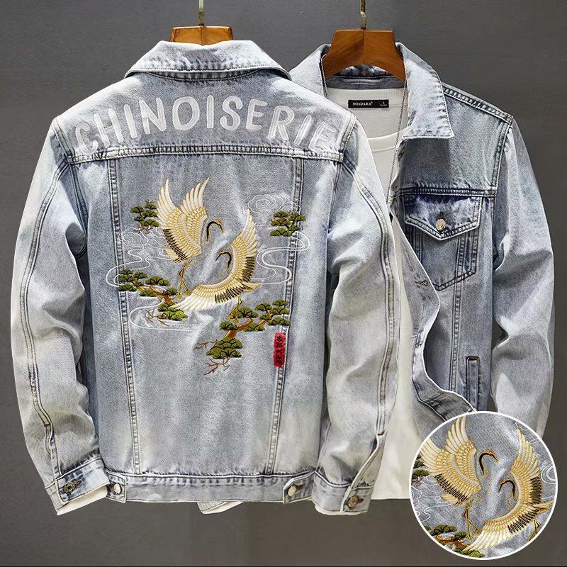 Men's Clothing Summer Thin Retro Embroidered Denim Jacket Trendy Slim Spring And Autumn New Style Jacket_viptrois.com