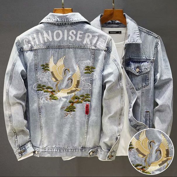 Men's Clothing Summer Thin Retro Embroidered Denim Jacket Trendy Slim Spring And Autumn New Style Jacket_viptrois.com