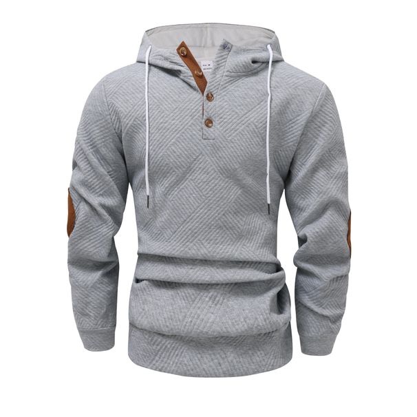 Autumn And Winter New European And American Men's Solid Color Jacquard Hooded Sweatshirt Loose Sports Casual Top Jacket_viptrois.com