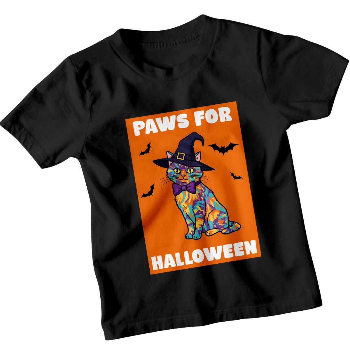 Paws For Halloween Witch Cat Halloween 100% Cotton T-shirt Mens Tees Top Boys Girls Holiday Tee_viptrois.com