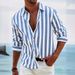 Men's Clothing Spring And AutumnNew Men's Yarn Dyed Striped Cotton And Linen Casual Loose Long Sleeved Shirt_viptrois.com