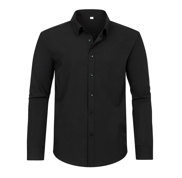 Large Size Men's European Size Straight Long-sleeved Shirt Men's Cross-border Foreign Trade Fat Guy Men's Non-ironing Elastic Shirt_viptrois.com