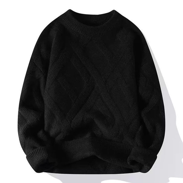Men's Cable Knit Sweater Casual Crewneck Pullover Winter Warm Slim Fit Solid Color Top_viptrois.com