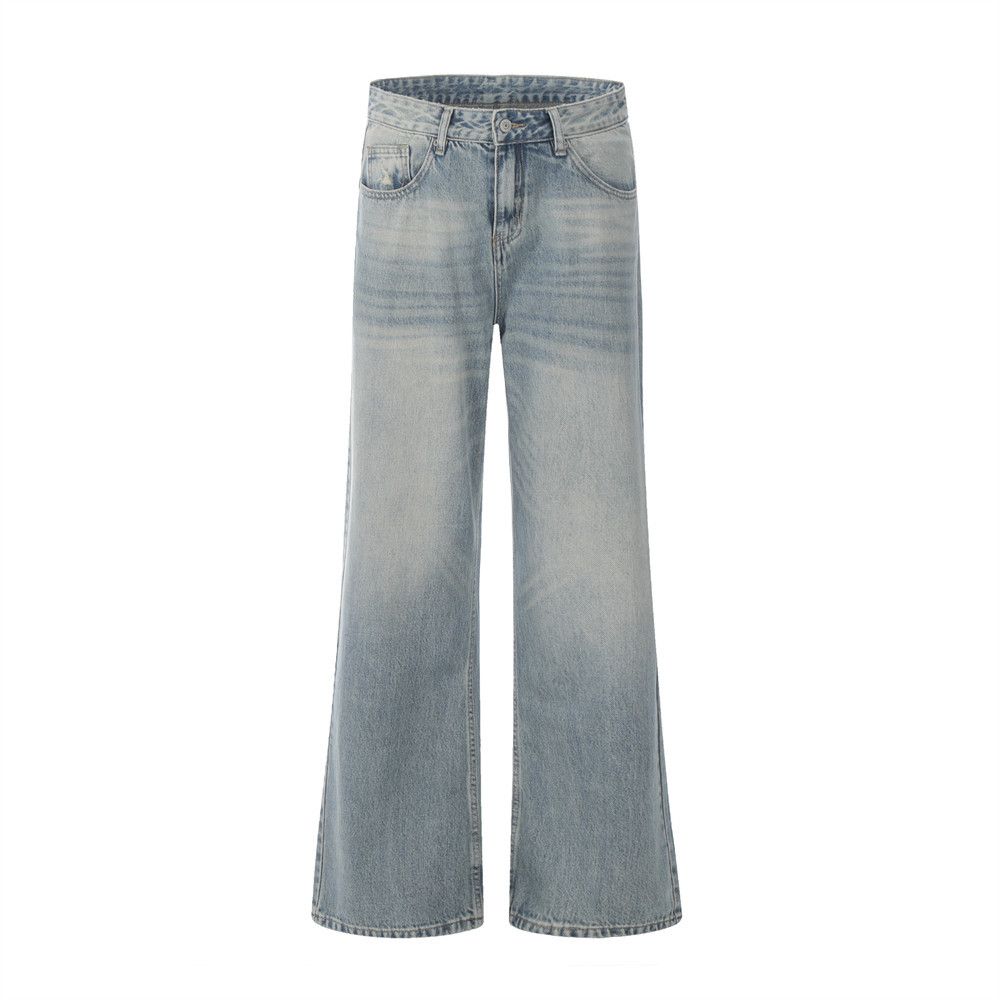 American Style Washed Light White Flared Jeans For Men Street Fashion Hip Hop Trend Loose Cool Wide-Leg Pants Long_viptrois.com