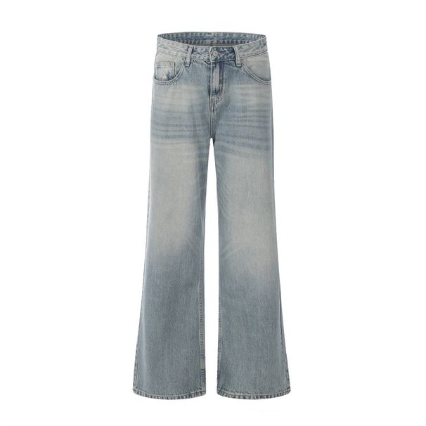 American Style Washed Light White Flared Jeans For Men Street Fashion Hip Hop Trend Loose Cool Wide-Leg Pants Long_viptrois.com