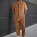 Men's Plus Size Corduroy Short Sleeve Shirt & Pants Set - Summer Casual Outfit With Button Front & Pockets (White, Black, Navy, Beige, Caramel)_viptrois.com
