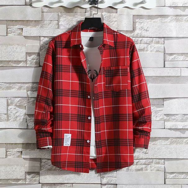 Men's Clothing Plaid Shirt Men's Long Sleeve Autumn Shirt Jacket Men's Summer Clothes Trendy Slim Casual Shirt_viptrois.com