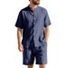 Men's Clothing Summer Shirt Loose Fit Linen Material Henry Collar Beach Short Sleeved Shorts Suit Casual Style_viptrois.com