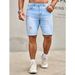 Men's Distressed Denim Shorts 5-Inch Inseam Washed Light Blue Relaxed Fit Casual Summer Shorts Comfort-Driven Fit_viptrois.com