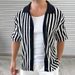 Men's Clothing Knitted Cardigan Summer New Striped Color Matching Lapel Short Sleeved Jacket_viptrois.com