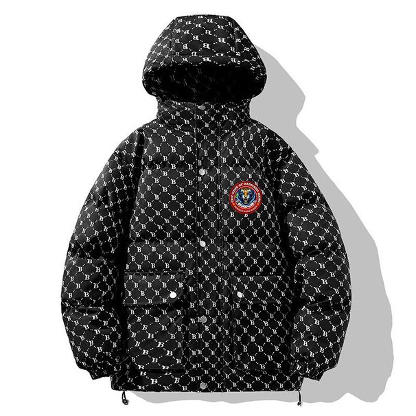 Men's Clothing 25 New Winter Men's Trendy Letter Cotton Coat Plus Velvet Thick Warm Hooded Cotton Coat_viptrois.com