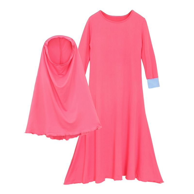Kids’ Clothing Girls Spring And Autumn Long Sleeve Solid Color Dress + Headscarf 2 Piece Children's Clothing_viptrois.com