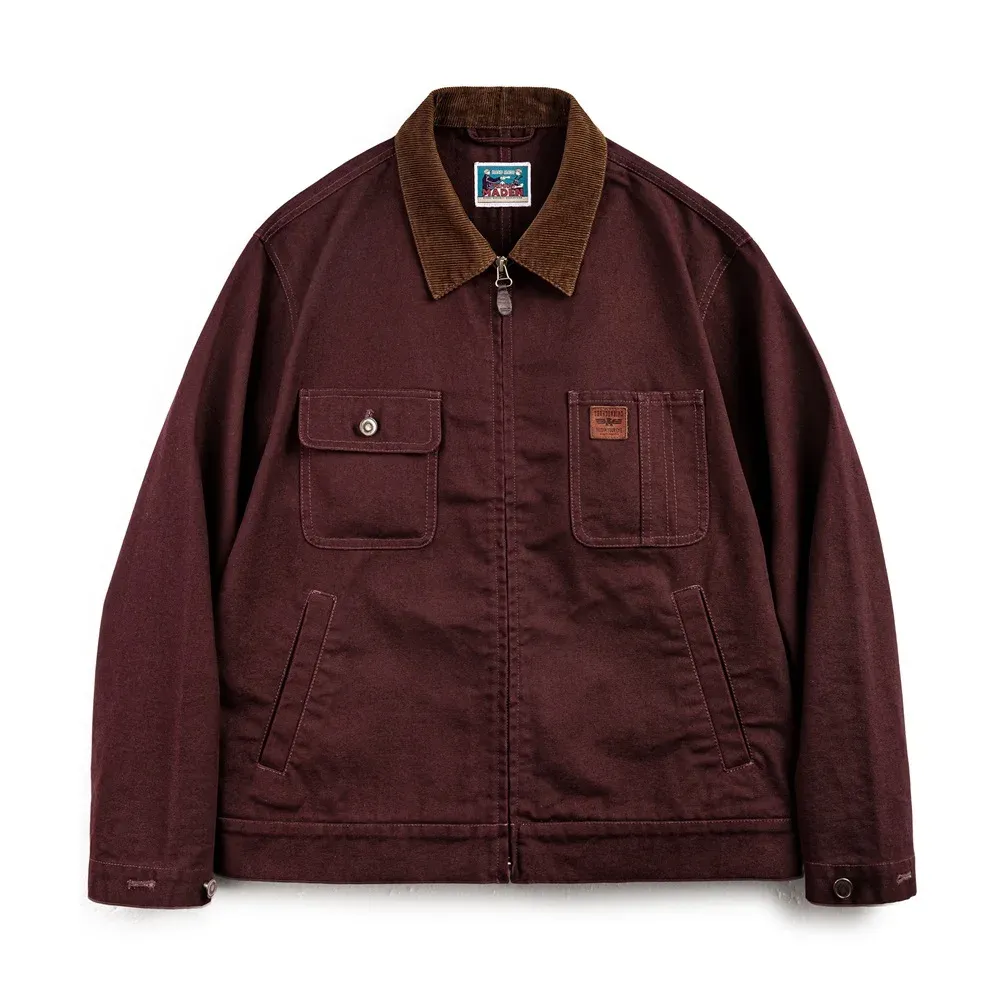 Maden Retro Heavyweight Canvas Detroit Jacket Corduroy Collar Hunting Short Zip-Up Jacket With Pockets Men's Autumn Outerwear_viptrois.com