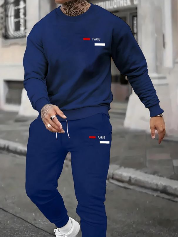 Men's Clothing Round Neck Sweatshirt Simple Foreign Trade Casual Sports Suit European Size Men's Clothing Printing All Match_viptrois.com