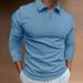 Men's Clothing Autumn Fitness Leisure Stand Up Collar Long Sleeved Vertical Striped V Neck Polo Shirt_viptrois.com