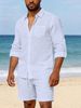 Men's Linen Long Sleeve Casual Top And Shorts Set New Style Comfortable Breathable Men's Clothing_viptrois.com