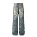 Men's Clothing Painted And Ink Splashed Old Jeans Straight Pants Loose And Dirty Wide Leg Long Pants_viptrois.com