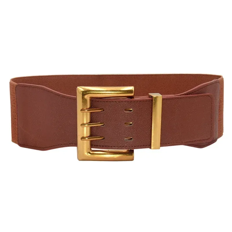 HOT High Quality Retro Elastic Wide Belt Gold Buckle Ladies Fashion Suit Coat Girdle Waist Belts for Women Designer Brand_viptrois.com