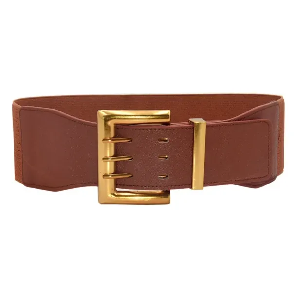 HOT High Quality Retro Elastic Wide Belt Gold Buckle Ladies Fashion Suit Coat Girdle Waist Belts for Women Designer Brand_viptrois.com