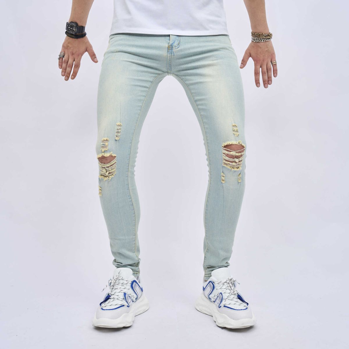 Man's clothing Men's jeans High stretch ripped slim jeans men's jeans_viptrois.com