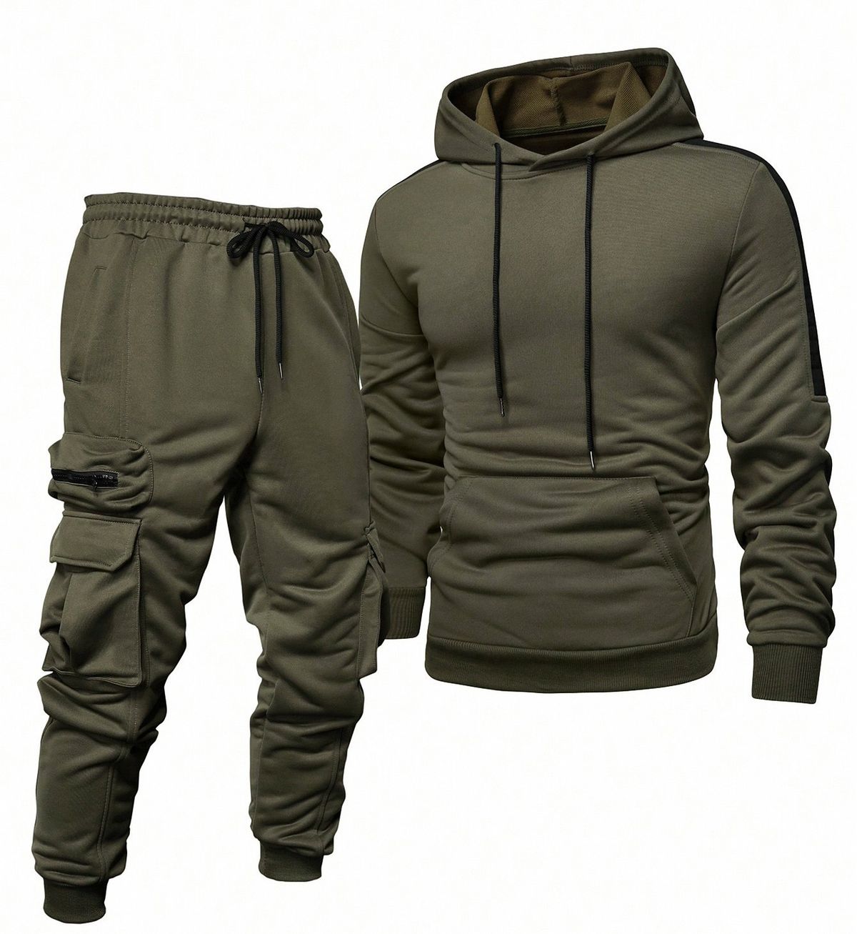 Men's Fleece-Lined Hooded Sweatshirt & Jogger Pants Set - Lightweight, All-Polyester, Streetwear Essentials For Spring & Autumn_viptrois.com