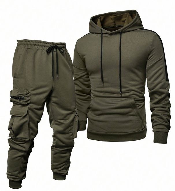 Men's Fleece-Lined Hooded Sweatshirt & Jogger Pants Set - Lightweight, All-Polyester, Streetwear Essentials For Spring & Autumn_viptrois.com