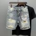 Denim Shorts Men's Personalized Printing Ink Splash Summer Pants_viptrois.com