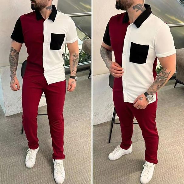 Men's Clothing Summer Color Matching 3D Printing Short Sleeved Trousers Trendy Casual Sports Suits_viptrois.com