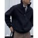 CleanFit Half-Zip Stand Collar Sweatshirt – Minimalist Oversized Pullover For Men (Black/Grey)_viptrois.com