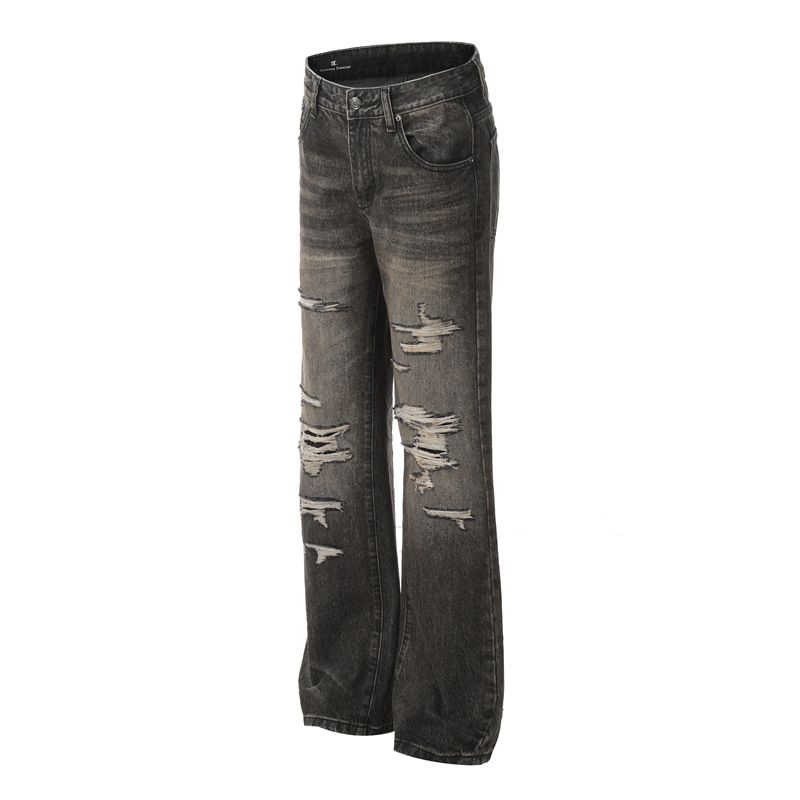 Men's Clothing Cleanfit Knife Cut Hole Jeans Men And Women Hiphop Old Trousers Trend_viptrois.com