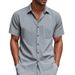 Summer Men's Woven Lapel Solid Color Large Size Casual Simple Business Short Sleeved Shirt Men_viptrois.com