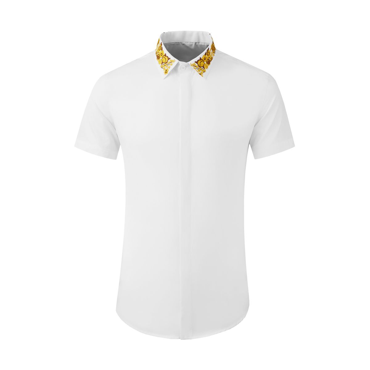 Men's -Inspired Embroidered Short-Sleeve Shirt – Breathable Cotton Blend With 3D Floral Patterns (Slim Fit, Spring/Summer Casual Wear)_viptrois.com