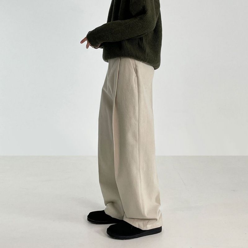 Men's Clothing MYQ Wide Leg Floor Length Slim Trousers Men's Cleanfit Autumn And Winter Korean Loose Straight Trendy Casual Trousers_viptrois.com
