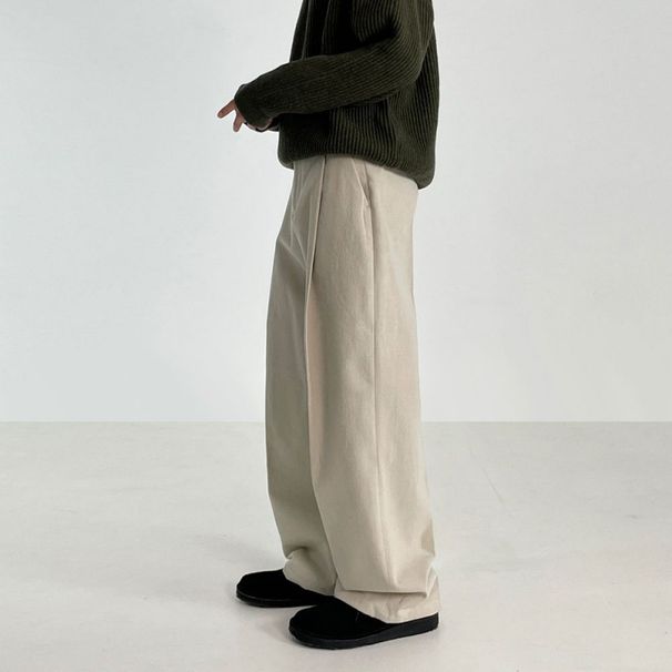 Men's Clothing MYQ Wide Leg Floor Length Slim Trousers Men's Cleanfit Autumn And Winter Korean Loose Straight Trendy Casual Trousers_viptrois.com