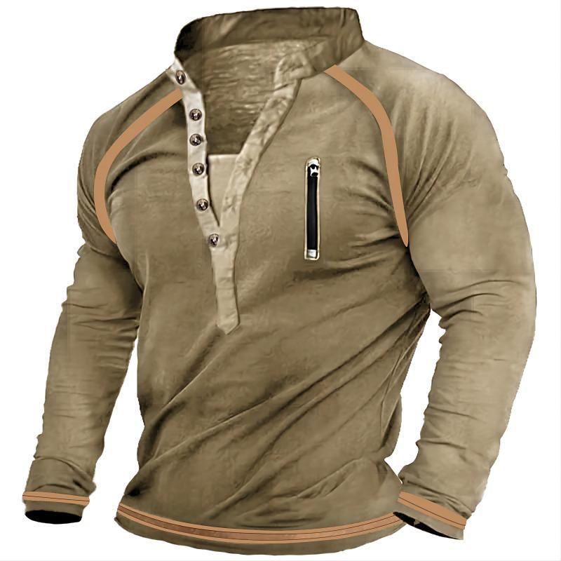 Tactical V-Neck Sweatshirt – Military-Grade Cotton Pullover With Button Placket & Zippered Chest Pocket (Reinforced Seams, Cold-Weather Base Layer)_viptrois.com