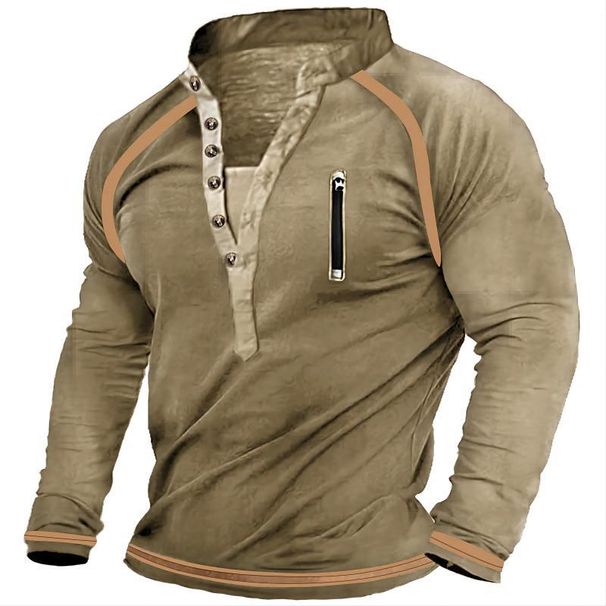 Tactical V-Neck Sweatshirt – Military-Grade Cotton Pullover With Button Placket & Zippered Chest Pocket (Reinforced Seams, Cold-Weather Base Layer)_viptrois.com