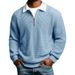Men's Waffle-Knit Polo Shirt – Long Sleeve Color Block Collar Top, Casual & Stylish For Everyday Wear_viptrois.com