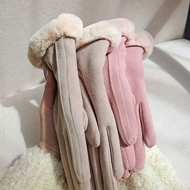 Autumn Winter Warm Gloves For Women, Fleece-Lined Thickened, Outdoor Cycling Anti-Freeze Gloves, Touchscreen Compatible,_viptrois.com