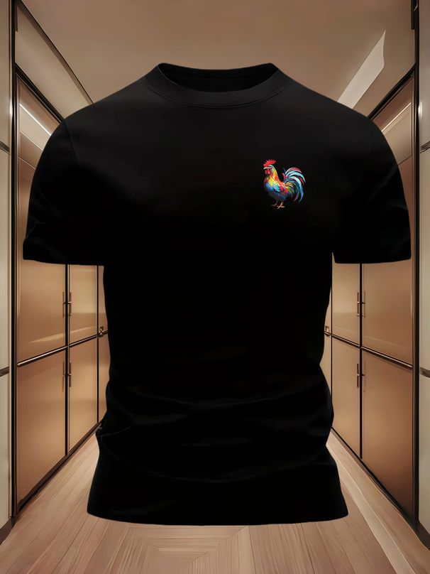 Maglietta Uomo 100% Cotone 180g Collo Tondo Stampa Pollo Comoda Stile Casual Quotidiano Vestibilità Regolare_viptrois.com
