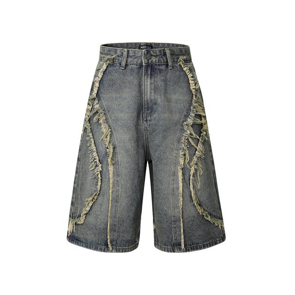 Men's Clothing Fashion Brand Personality Retro Street Men And Women All Match High Street Nostalgic Washed Drape Wave Casual Short Length Jeans_viptrois.com